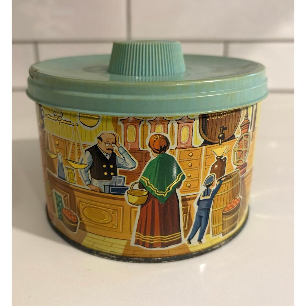 Vintage Mrs. Leland's Old Fashioned Candies Tin Canister from 1958